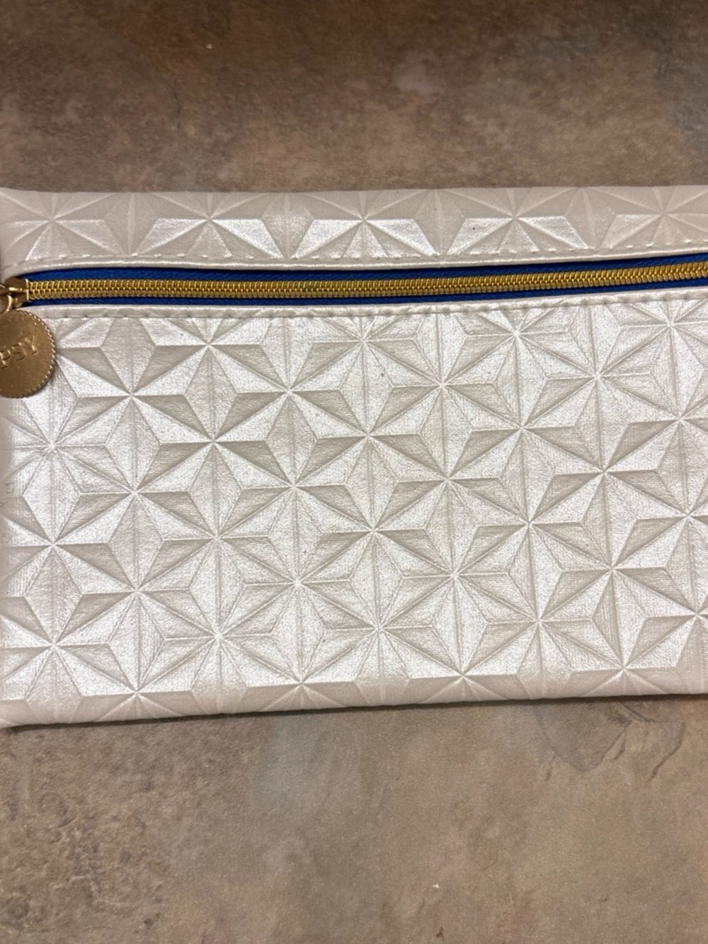 Women's Geometric Embossed Metallic Cosmetic bag - White